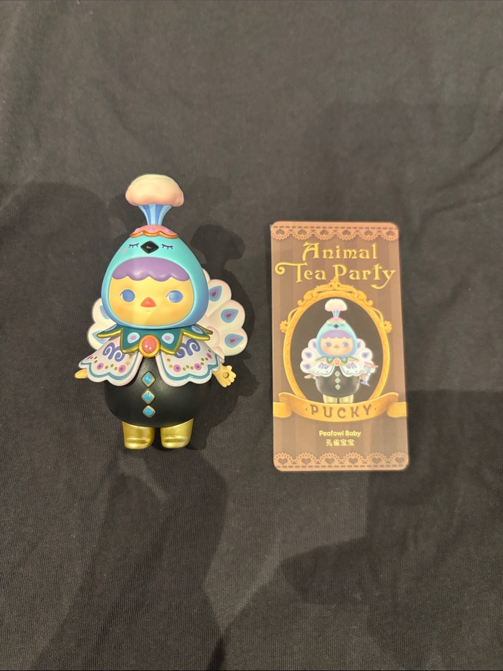 Pucky Animal Tea Party Peafowl Baby Collectible Figure - Teal & Gold